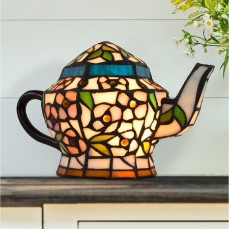 HASTINGS HOME Hastings Home Tiffany Style Glass Teapot Lamp 958881EVB